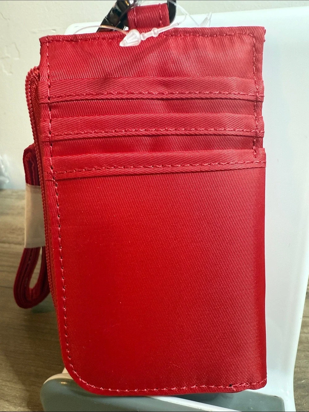 NWT Lug Red RFID Wristlet Card Holder / ID Badge Pouch with Strap & Carabiner